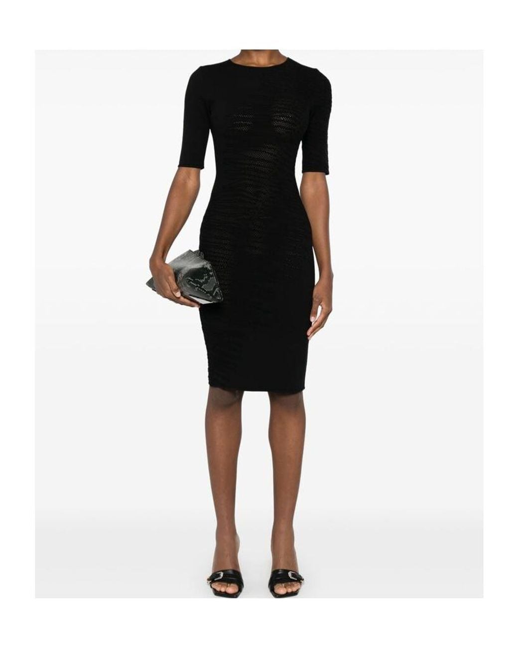 Roberto Cavalli Black Textured Sheath Dress