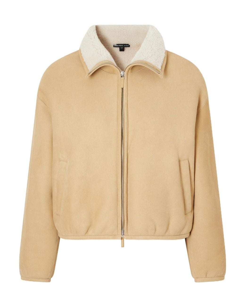 James Perse Natural Cropped Shearling-Trimmed Suede Jacket