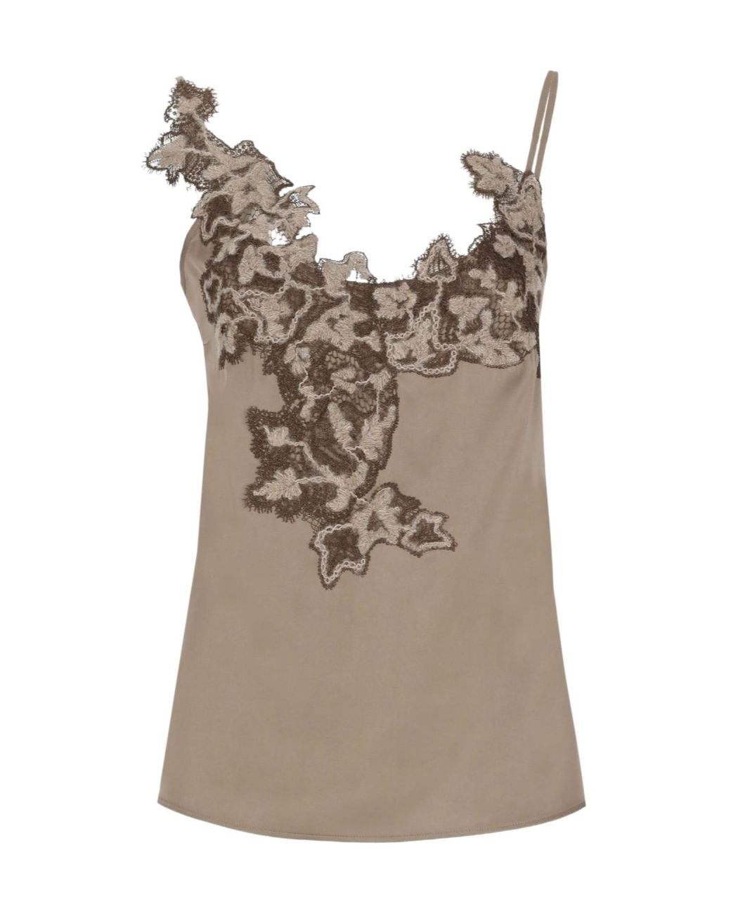 D.exterior Brown Lace Trim Camisole Top