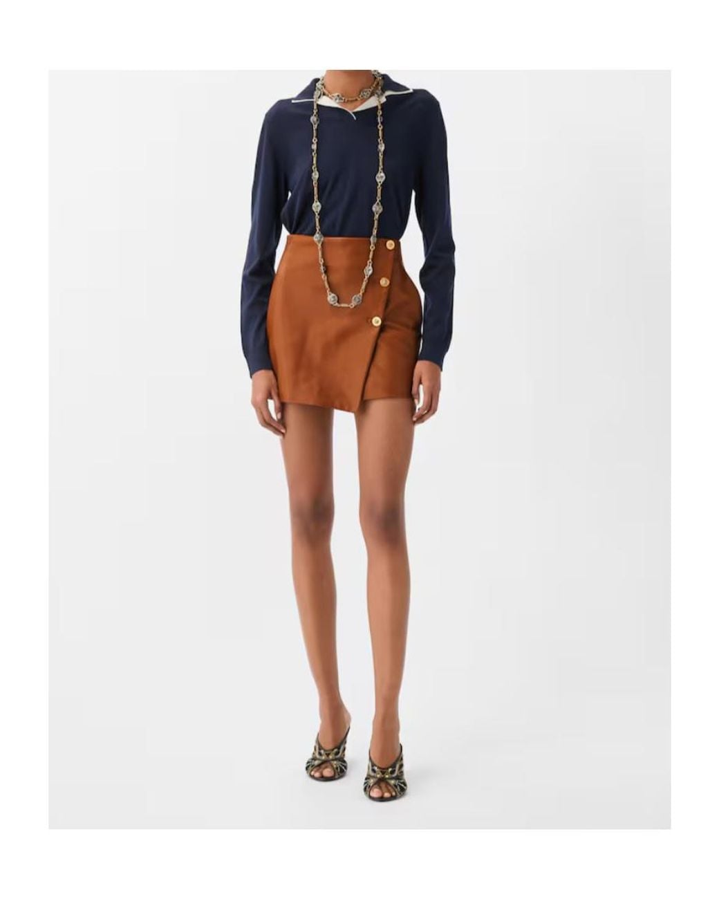 Versace Brown Asymmetrical Button Detailed Mini Skirt