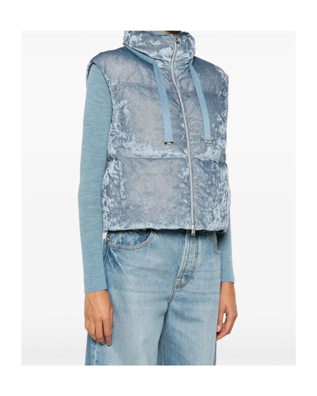 Herno Blue Quilted Velvet Zip-Up Gilet