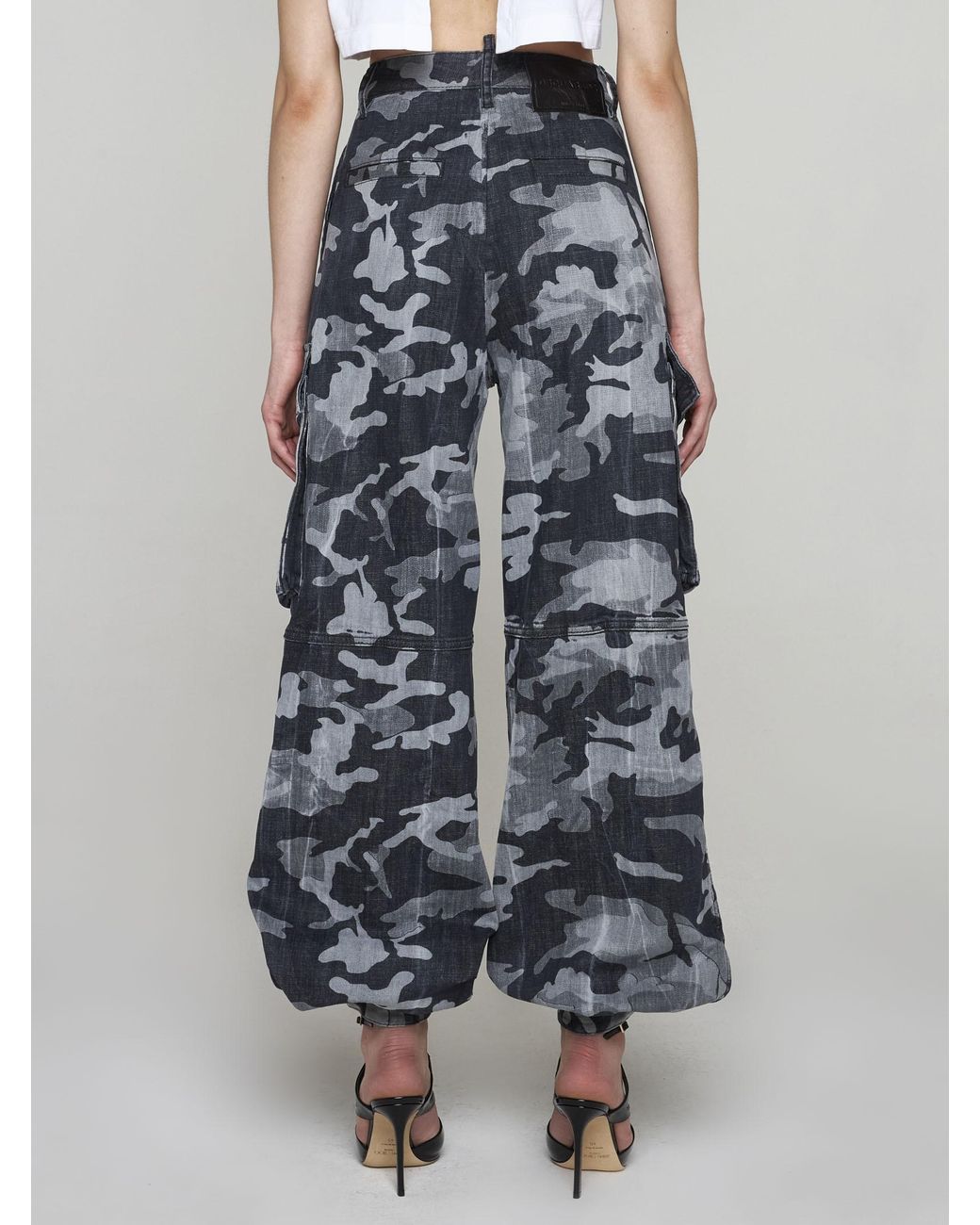 DSquared² Blue Camouflage-Print High Waist Tousers