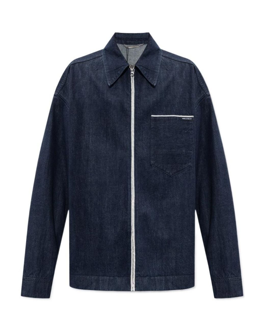 Dolce & Gabbana Blue Zipped Denim Shirt for men