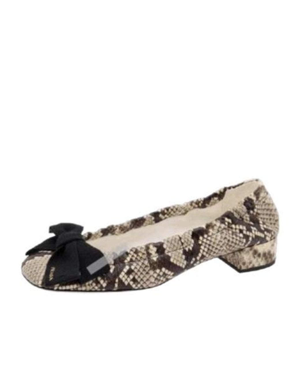 Prada Natural Embossed Bow-Detailed Ballet Flats