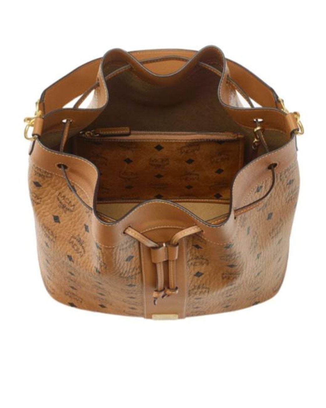 MCM Brown Monogram Drawstring Bucket Bag
