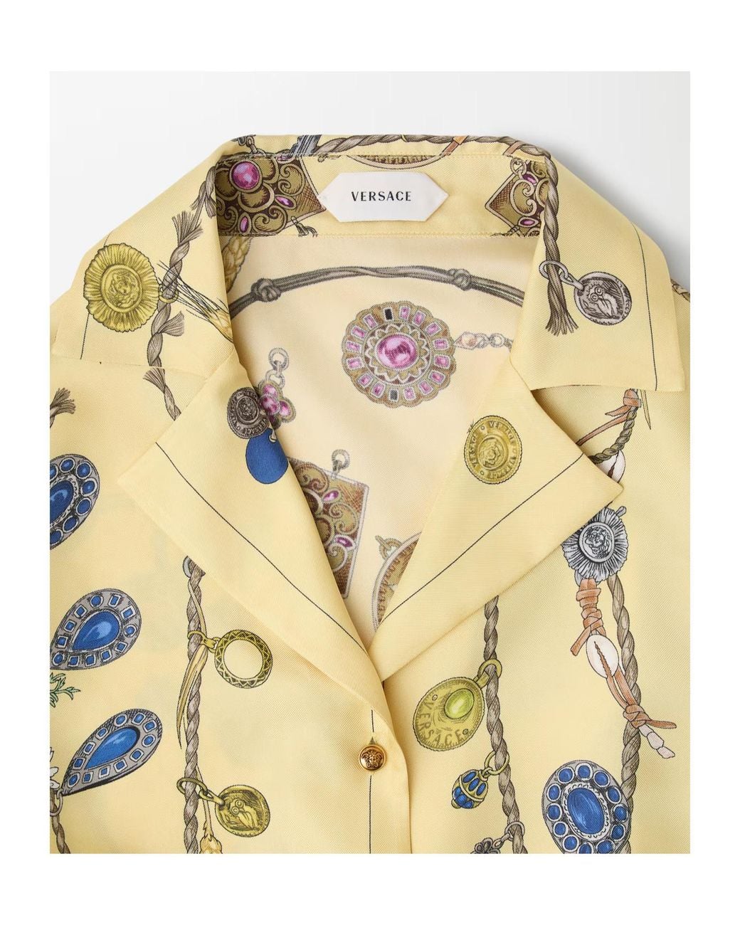 Versace Metallic Jewellery-Print Tie-Waist Shirt