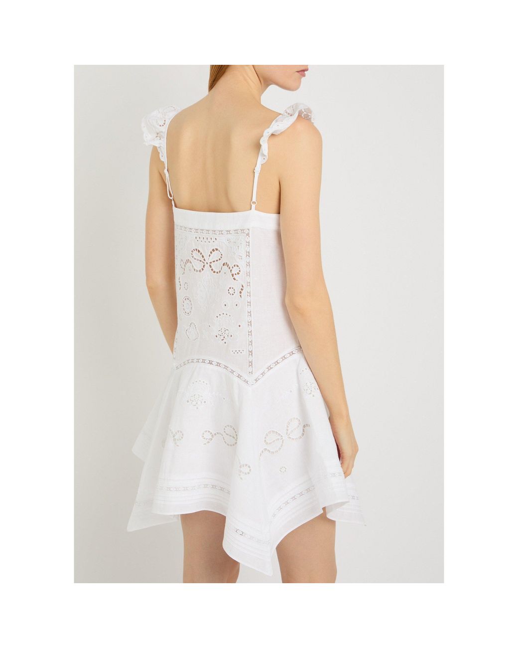 Self-Portrait White Square Neck Ruffle Shoulder Dress
