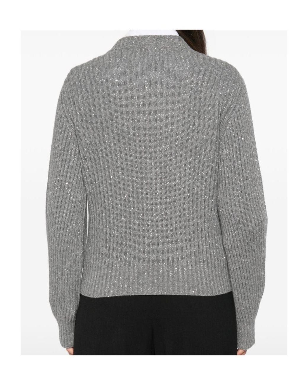 Brunello Cucinelli Gray Sequin-Embellished Ribbed-Knit for men