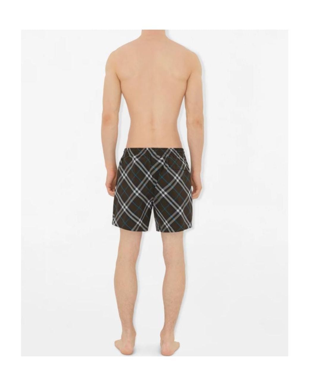 Burberry Gray Checked Drawstring Swim Shorts for men