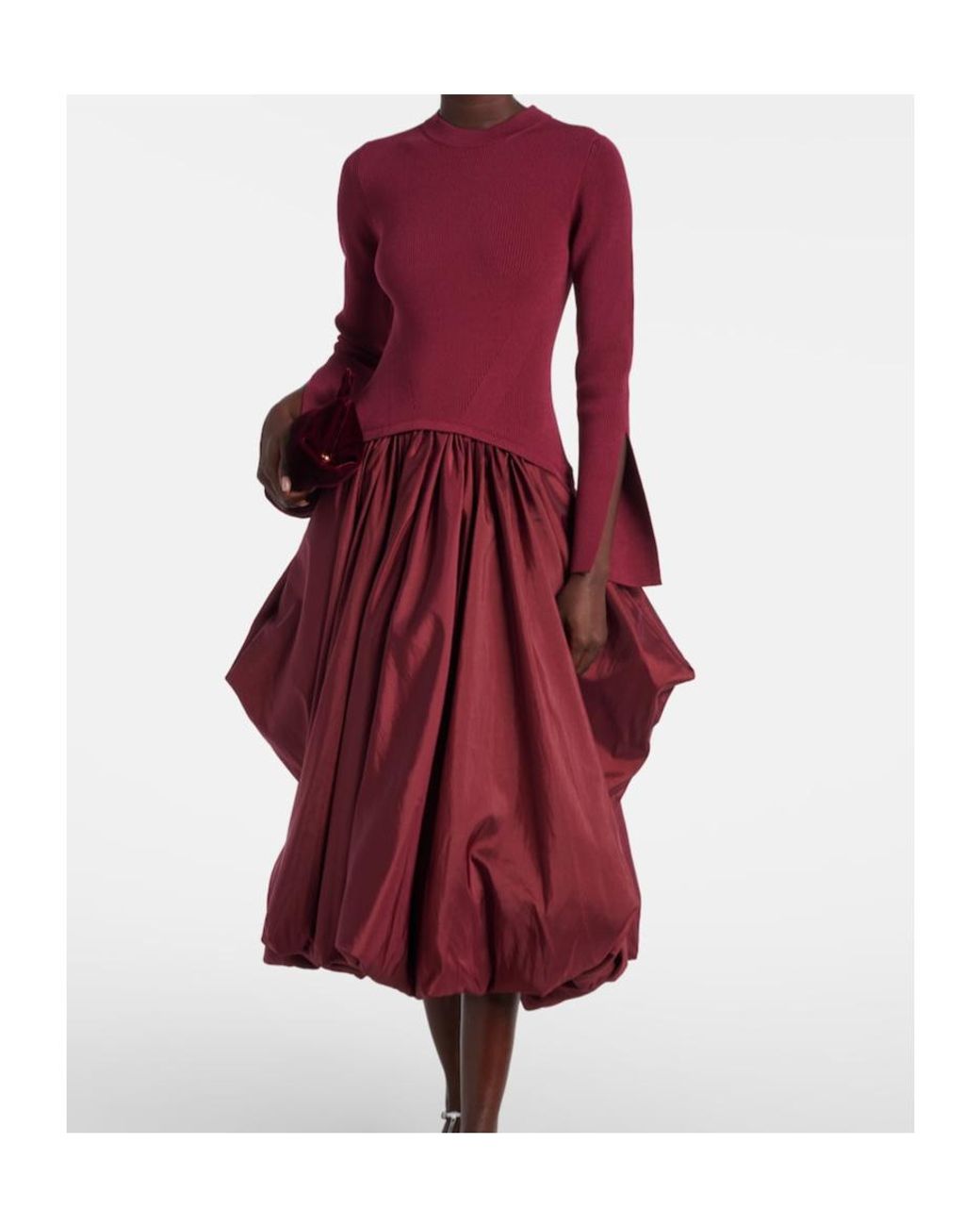 Jonathan Simkhai Red Kenlie Knitted Taffetta Midi Dress