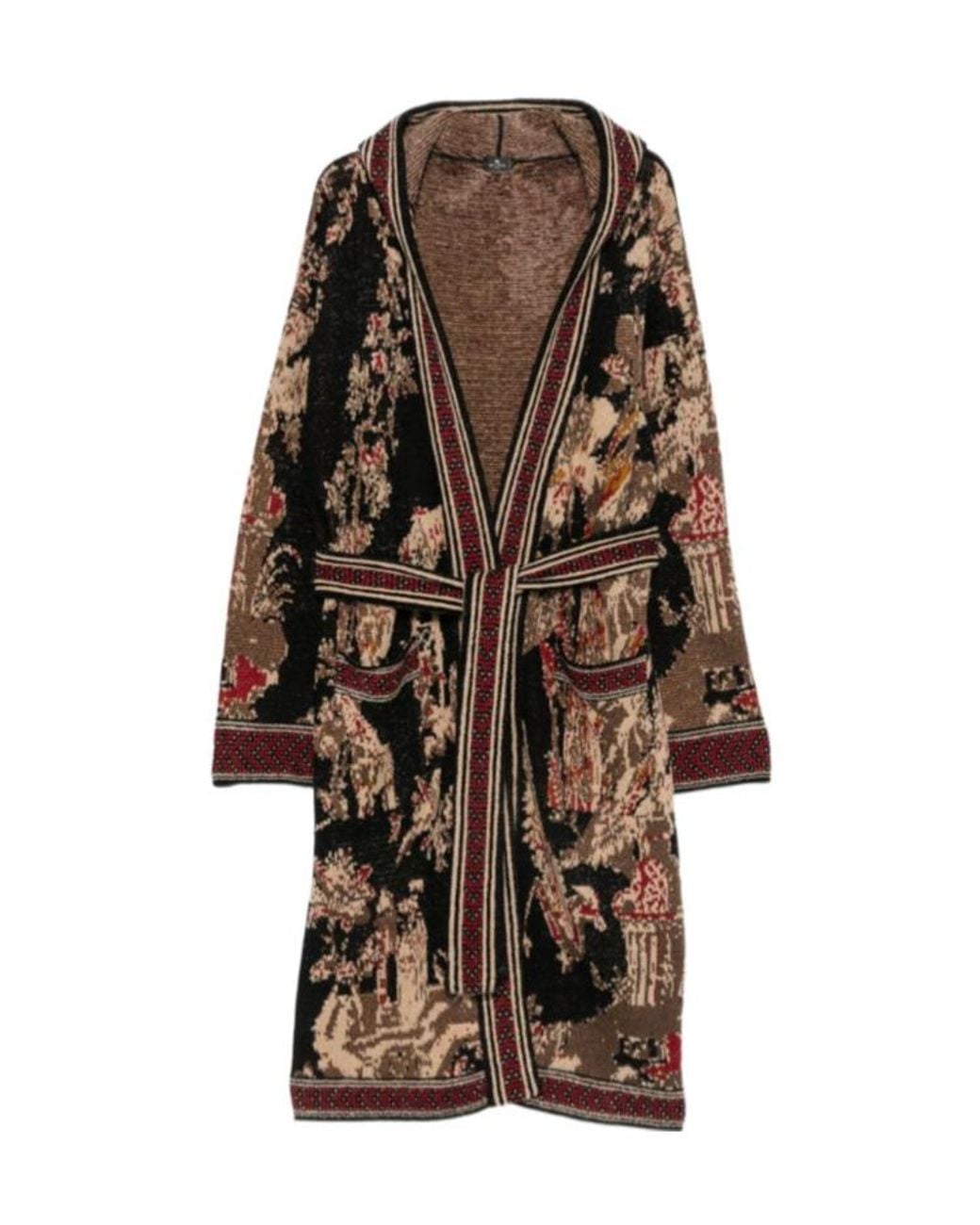 Etro Brown Hooded Belted Patterned Cardigan