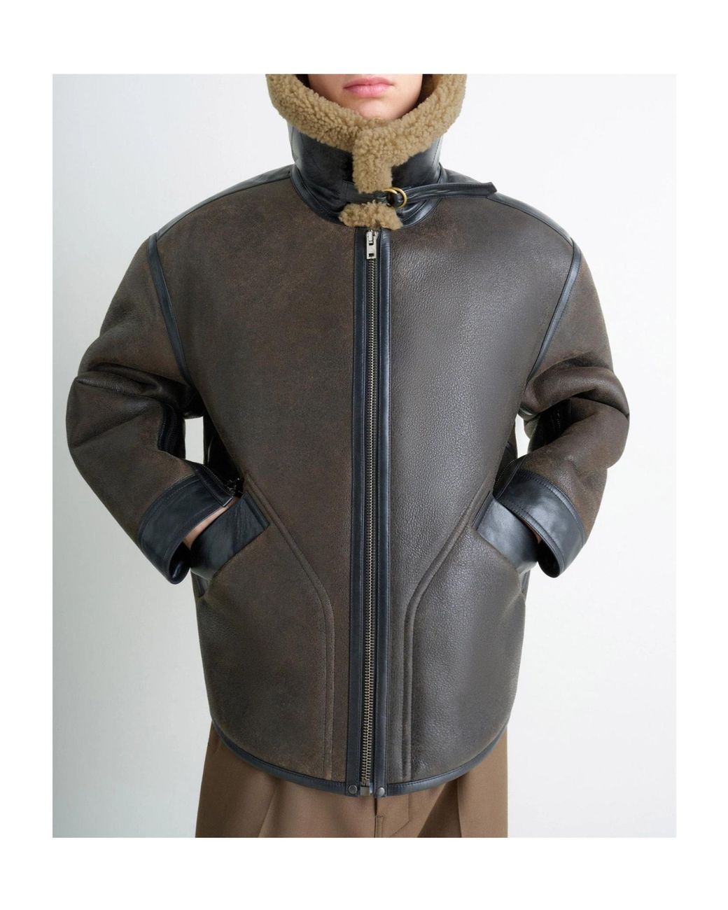 Lemaire Black Shearling-Trim Jacket for men
