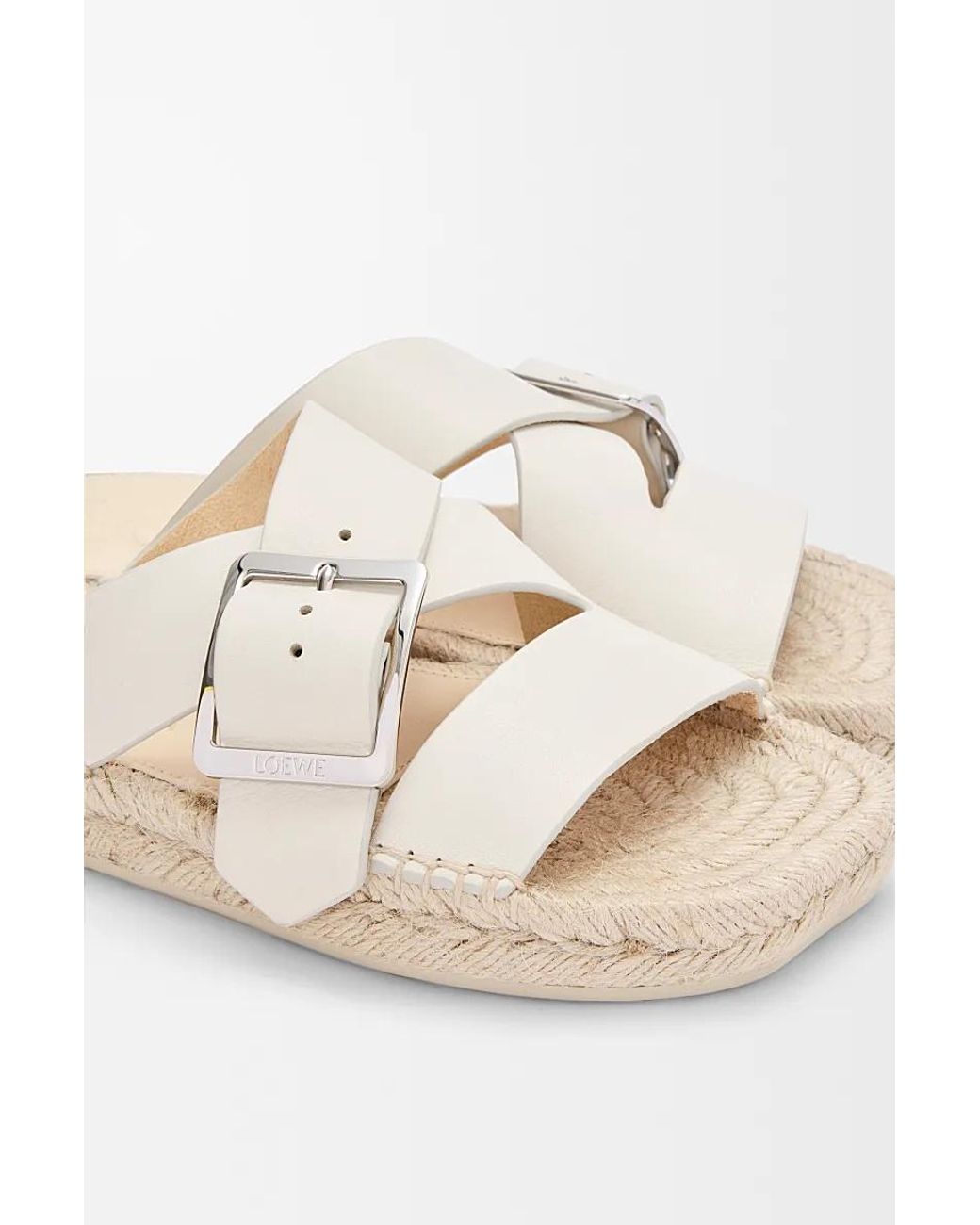 Loewe White Buckled Cross-Strap Flat Sandals