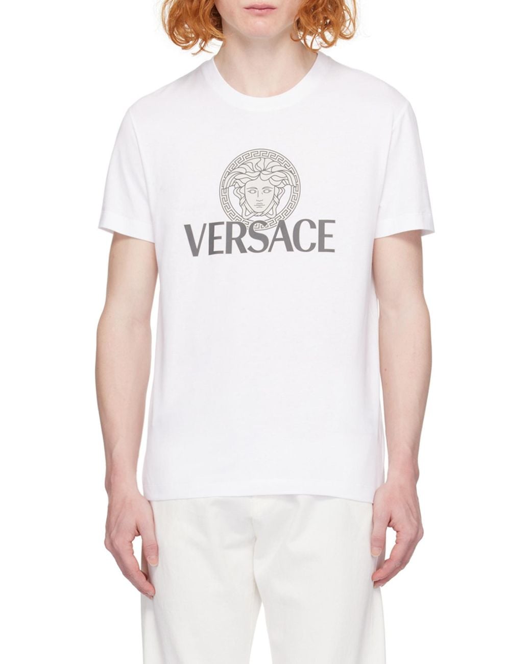 Versace White Medusa Head-Printed Crewneck T-Shirt for men