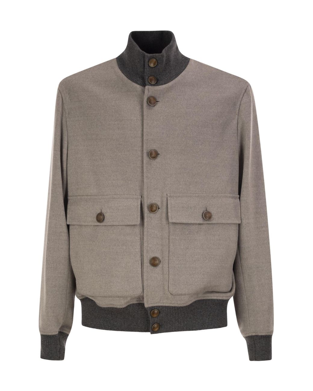 Brunello Cucinelli Gray Long-Sleeve High-Neck Bomber Jacket for men