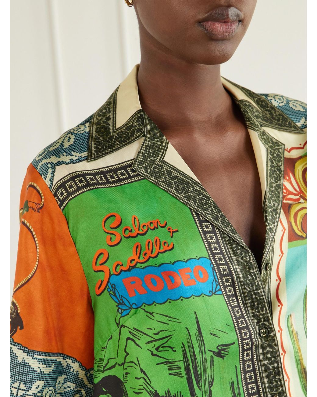 ALÉMAIS Green Printed Silk-Twill Shirt