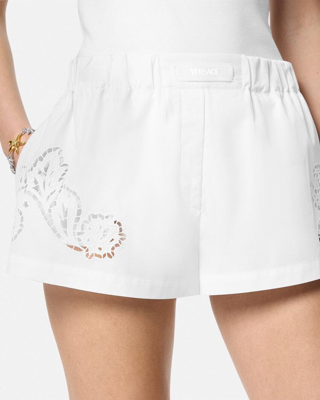Versace White Sangallo-Embroidered Elasticated Waistband Boxer Shorts