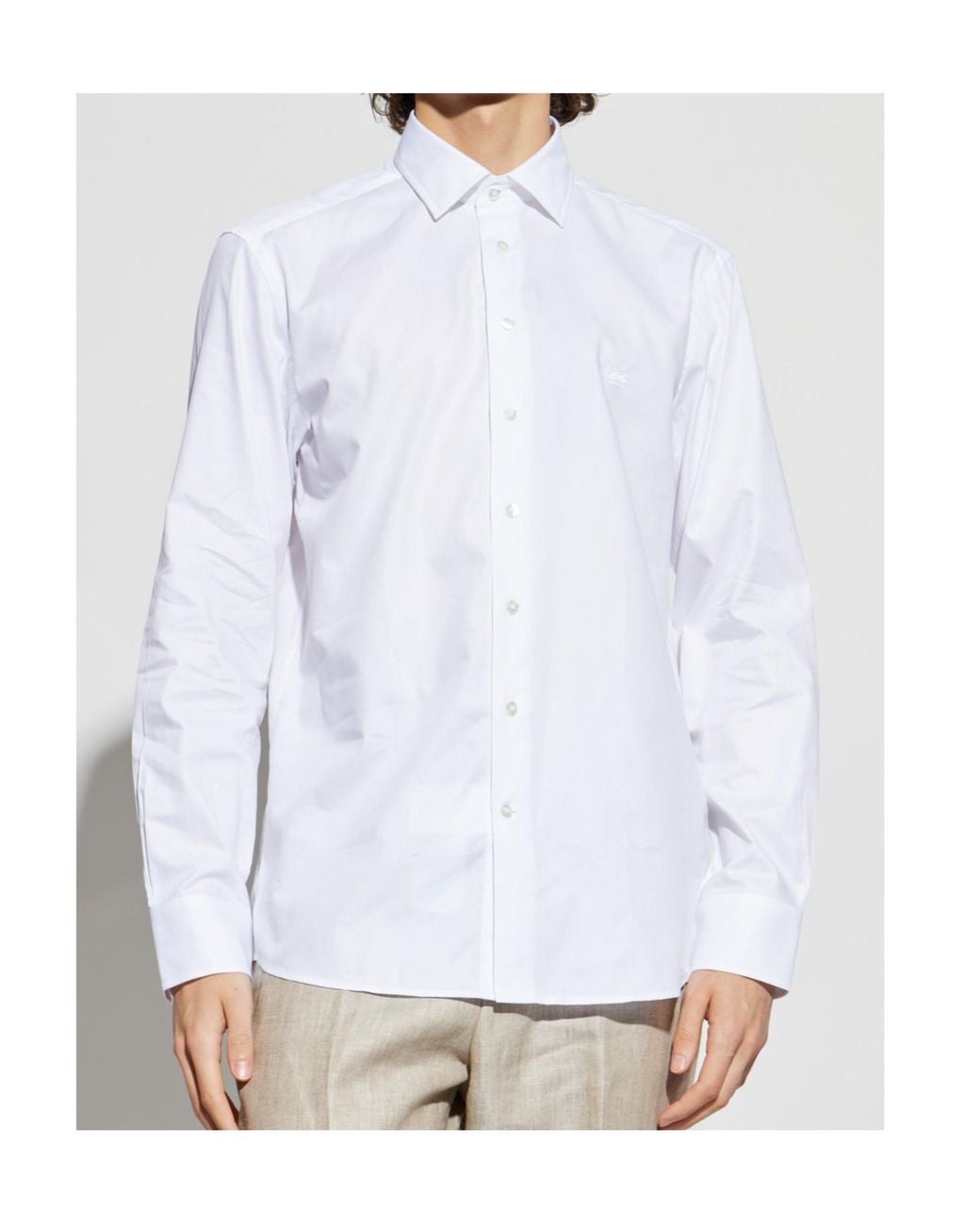 Etro White Logo Embroidered Long-Sleeved Shirt for men