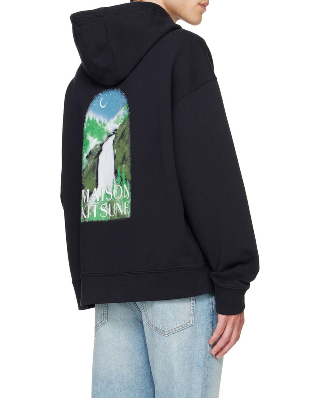 Maison Kitsuné Black Maison Kitsuné Graphic Printed Drawstring Hoodie for men