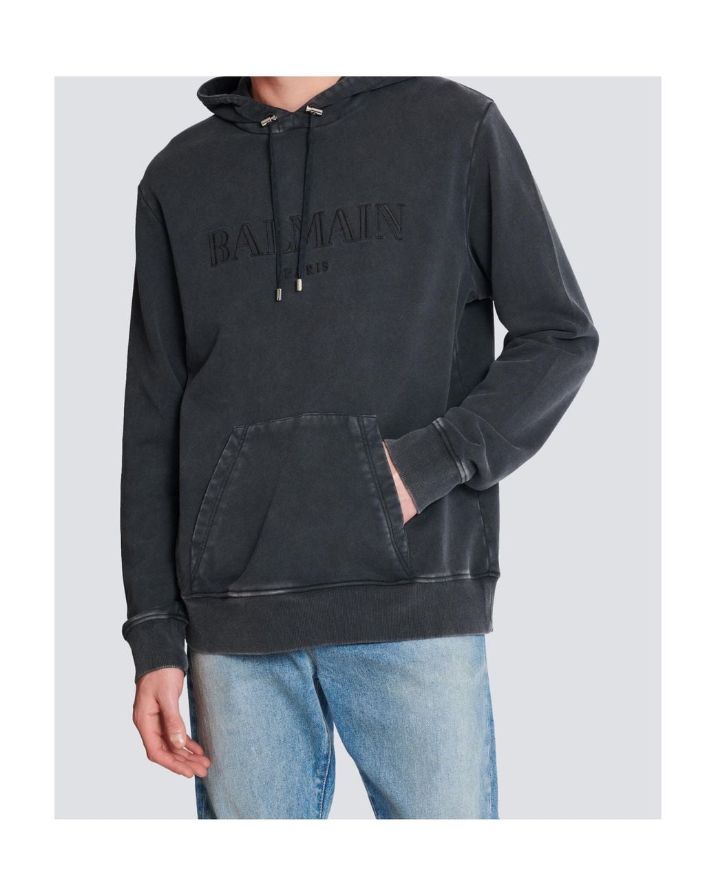 Balmain Black Vintage Logo Embroidered Hoodie for men