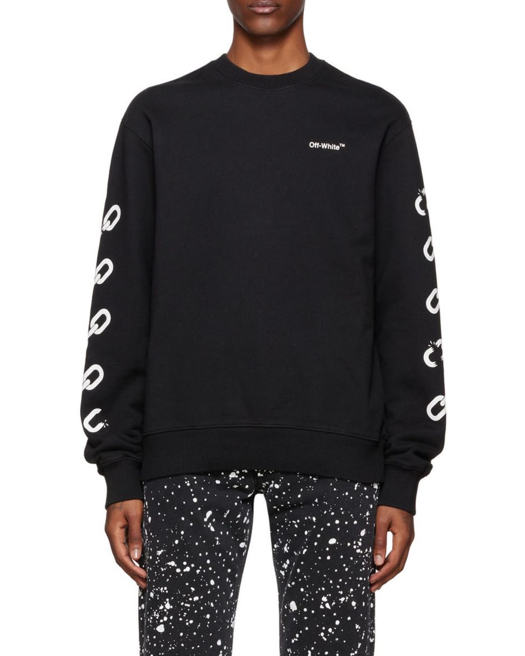 Off-White c/o Virgil Abloh Black Chain Arrow Logo Printed Crewneck Sweatshirt for men