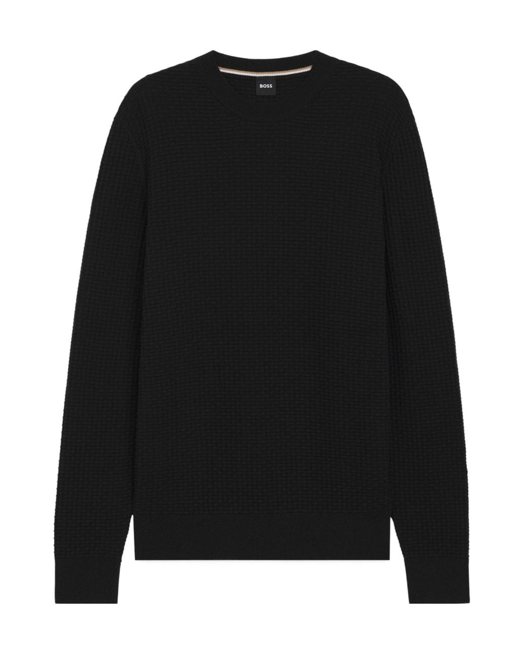 Boss Black Waffle Crew Neck Knit Sweater for men