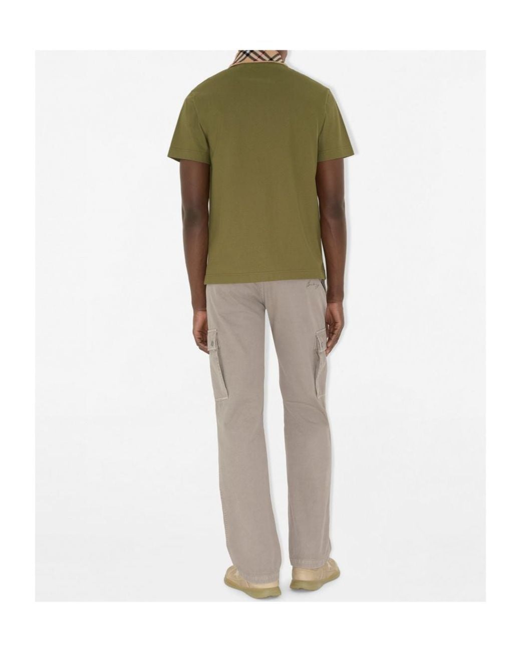Burberry Green Checked Collar Short Sleeved Polo Shirt for men