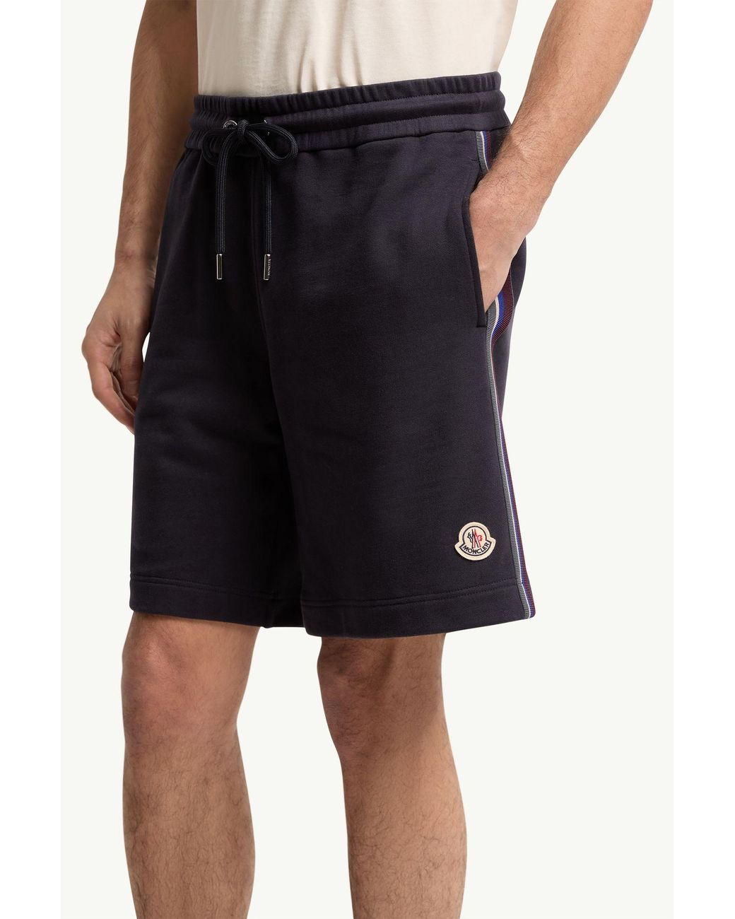 Moncler Blue Striped Trim Cotton Fleece Shorts for men