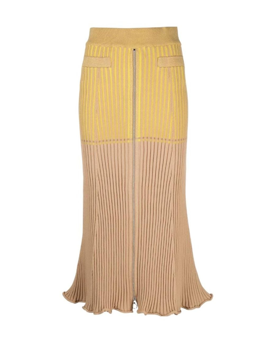 Rabanne Natural Colour-Blocked Ribbed Flared Midi Skirt