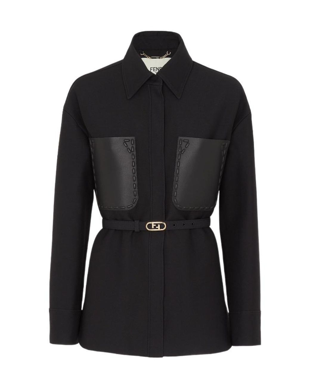 Fendi Black Belted Button-Down Jacket