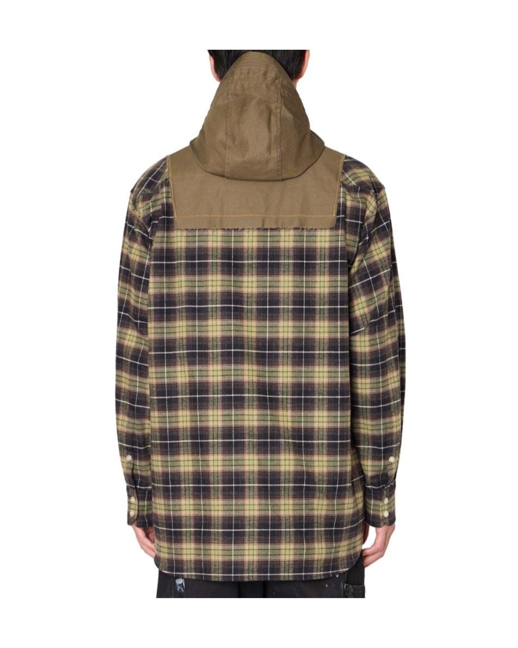 Kolor Brown Check-Pattern Patchwork Shirt for men
