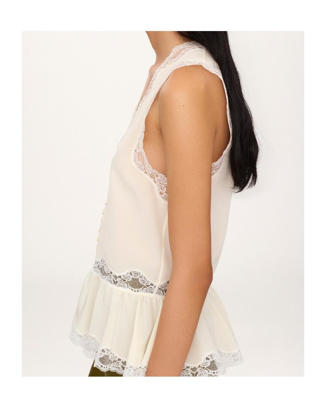 Chloé Natural Sleeveless Ruffled Top