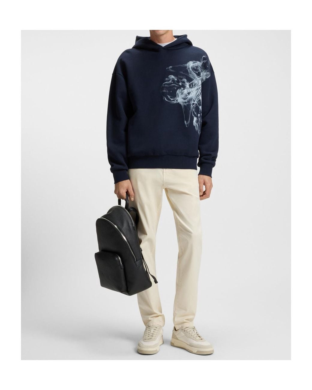 Boss White Logo-Patch Straight-Leg Trousers for men