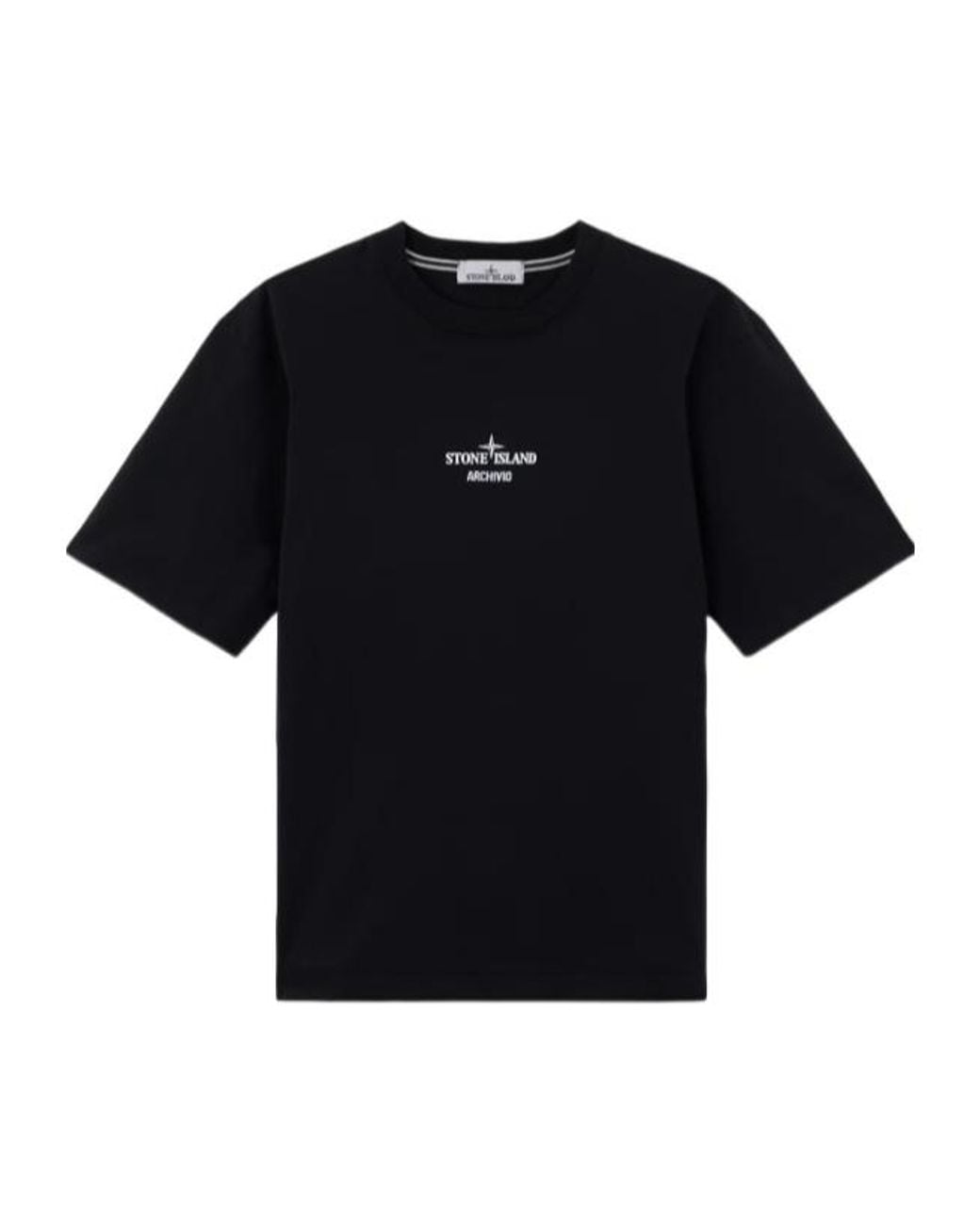 Stone Island Black Logo Printed Crewneck T-Shirt for men