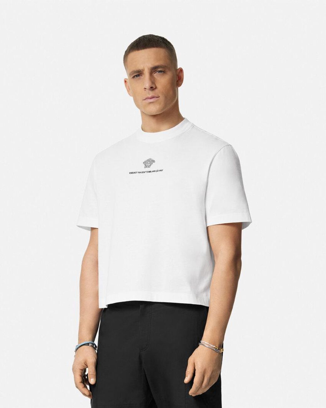 Versace White Medusa Milano Embroidered Crewneck T-Shirt for men