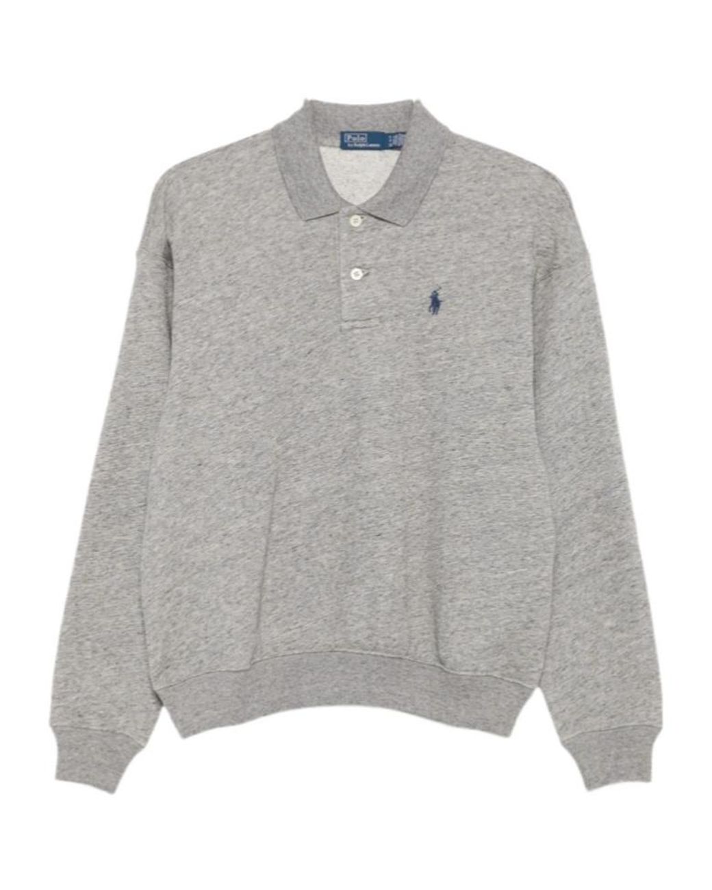 Polo Ralph Lauren Gray Logo-Embroidered Long-Sleeved Polo Shirt