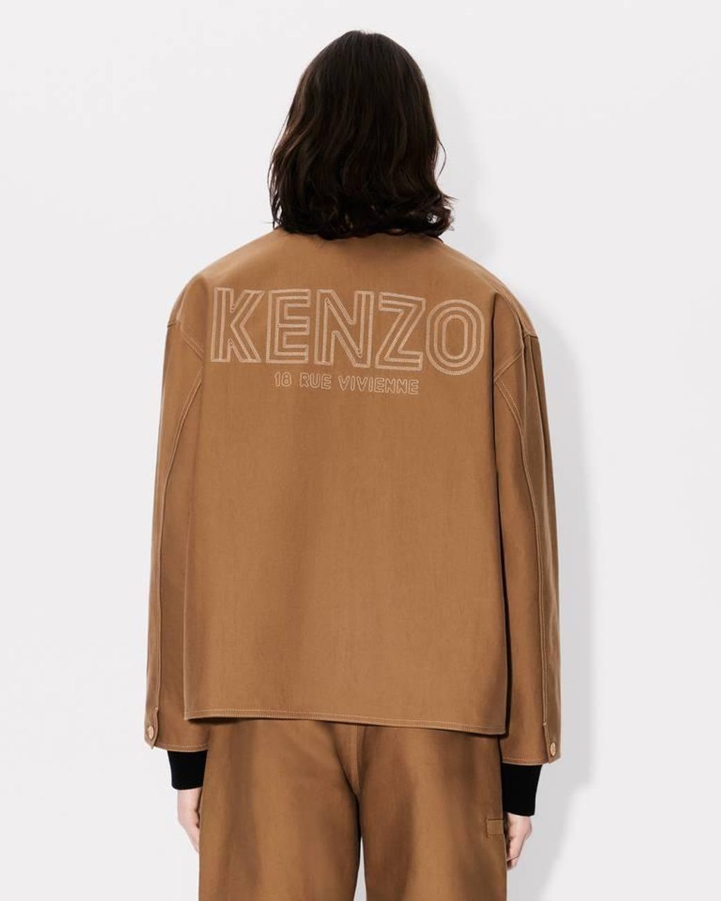 KENZO Brown Logo Embroidered Workwear Jacket for men
