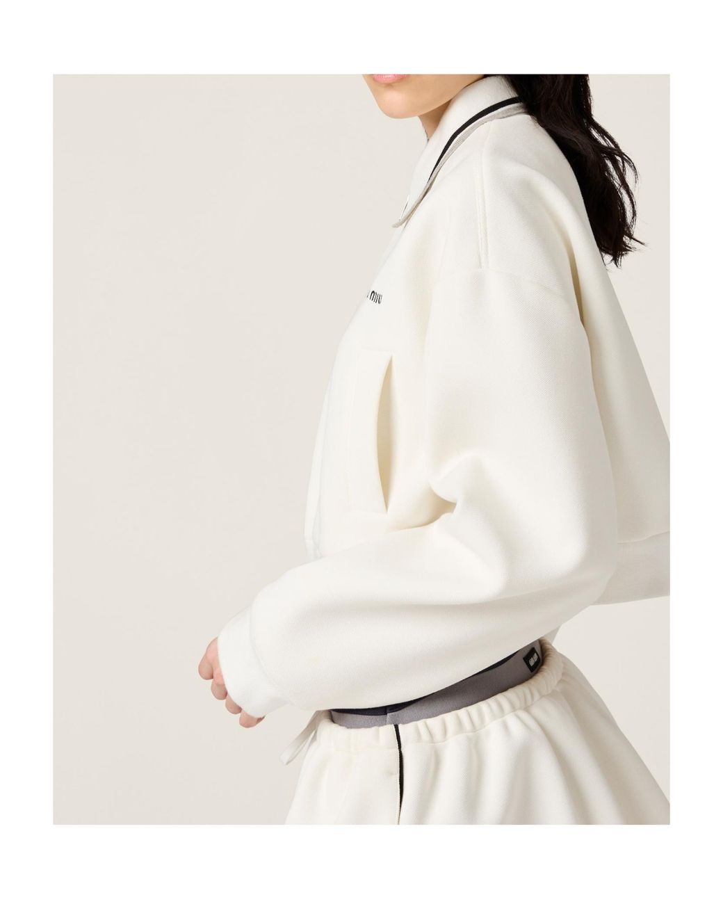 Miu Miu White Zipped Cropped Piquet Jacket