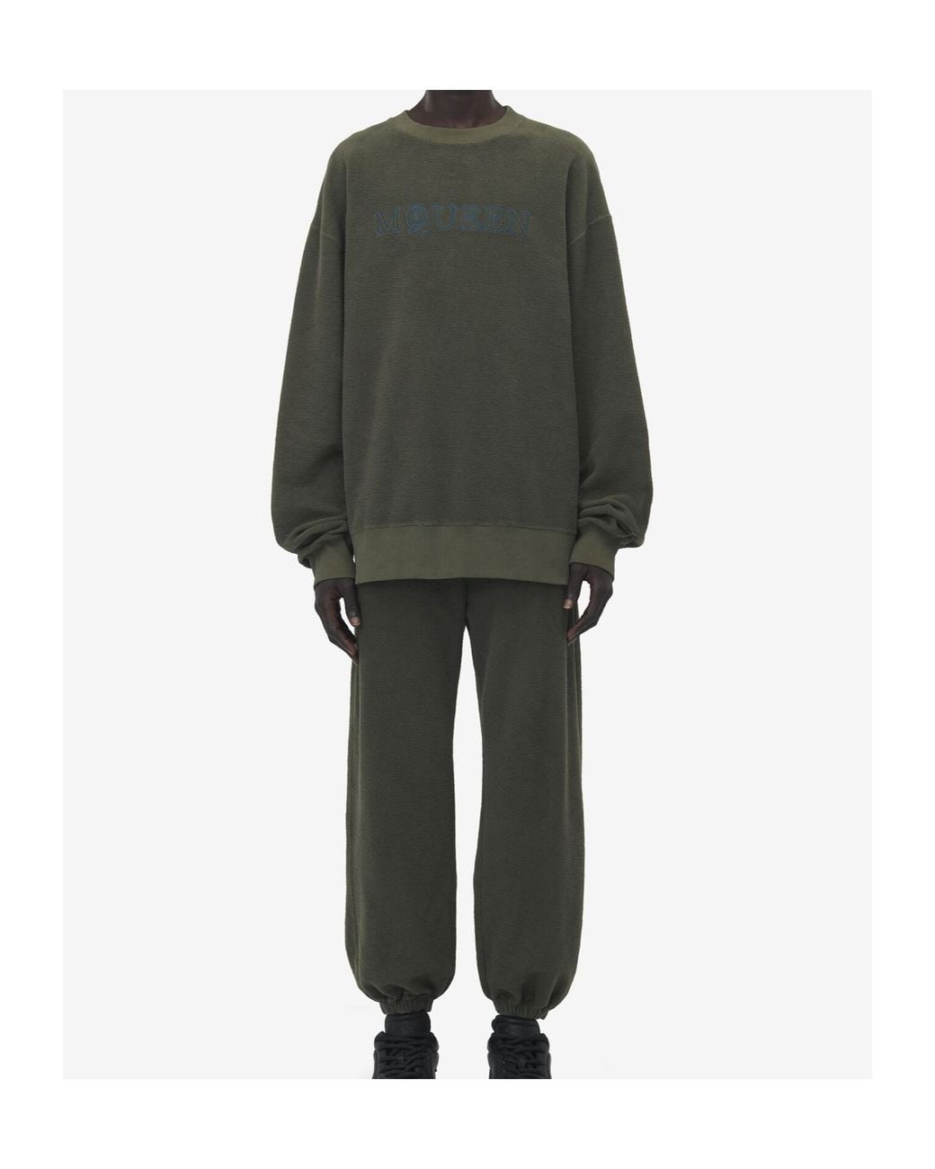 McQueen Green Logo Embroidered Crewneck Sweatshirt for men