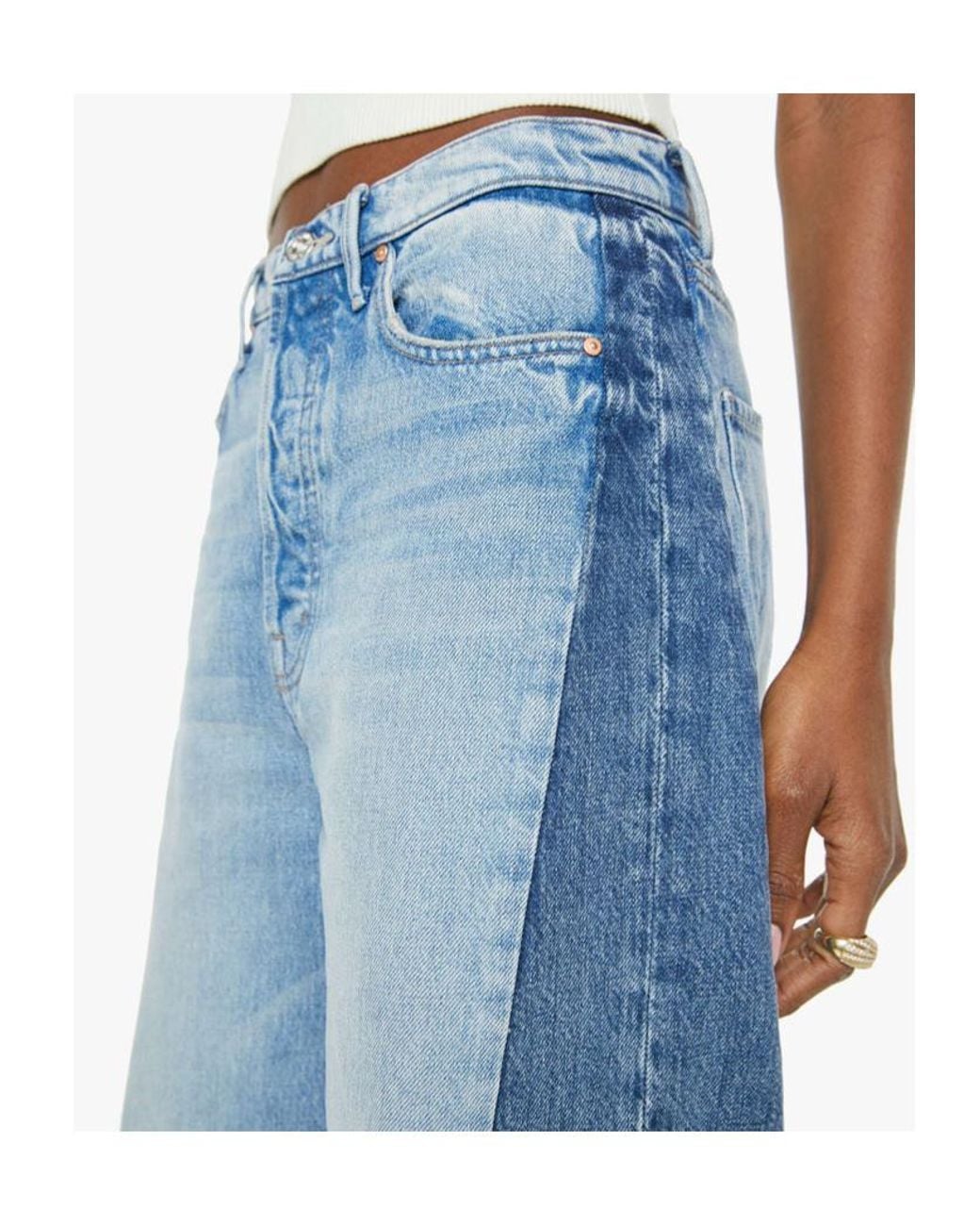 Mother Blue Patchwork Panel Denim Jeans