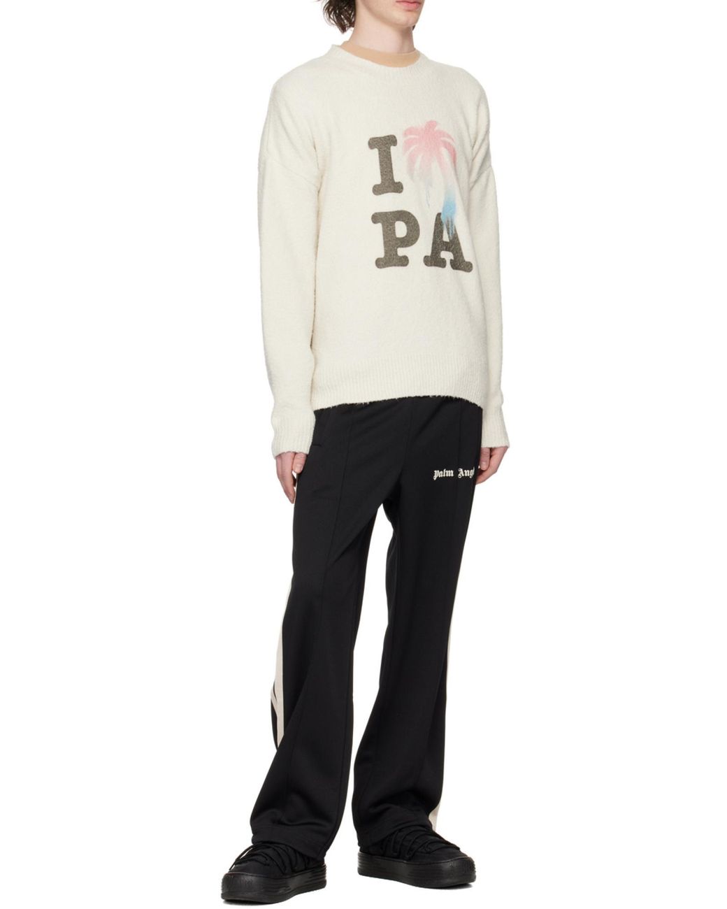 Palm Angels White I Love Pa Crewneck Knit Jumper for men