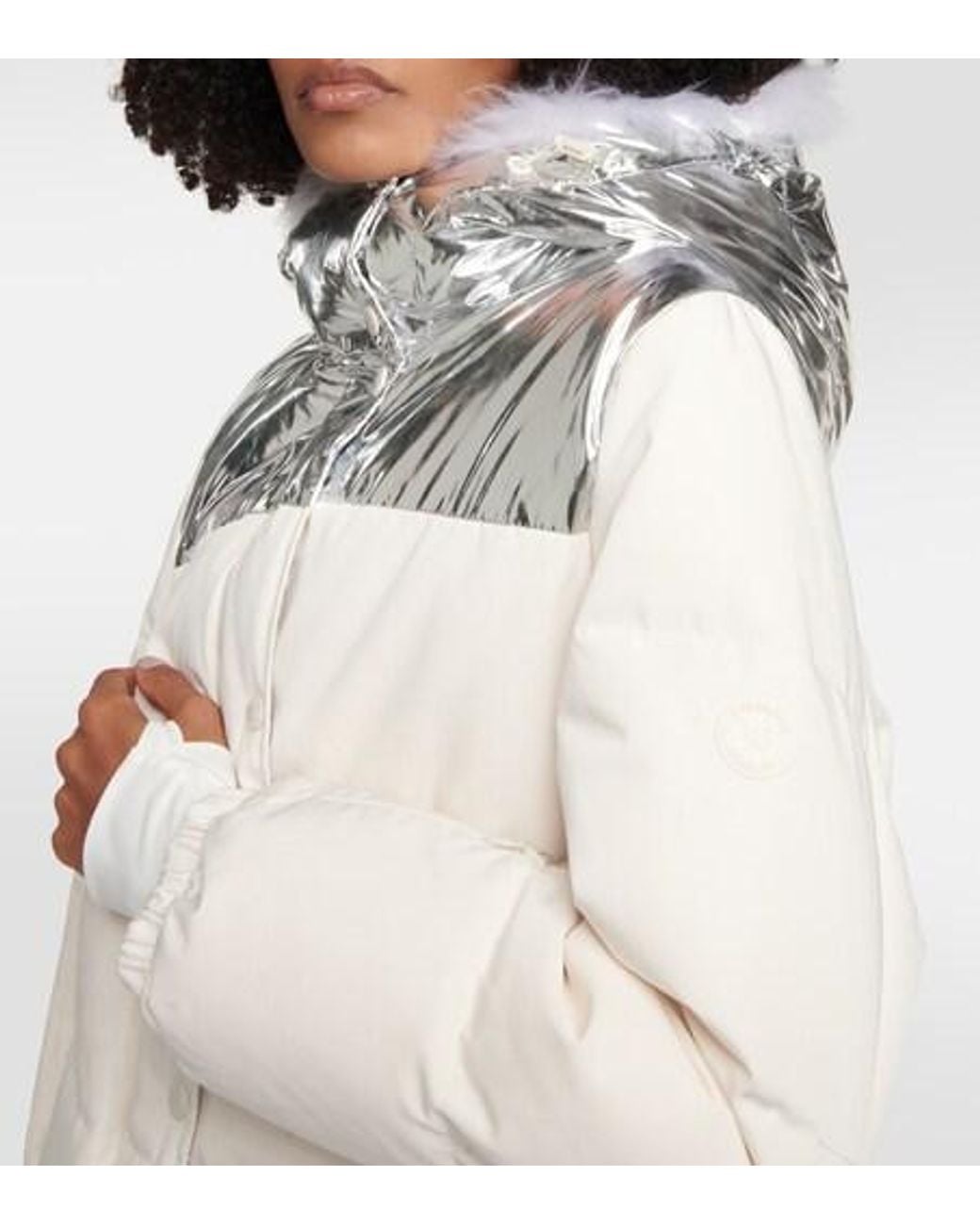 Yves Salomon White Shearling-Trimmed Down Jacket