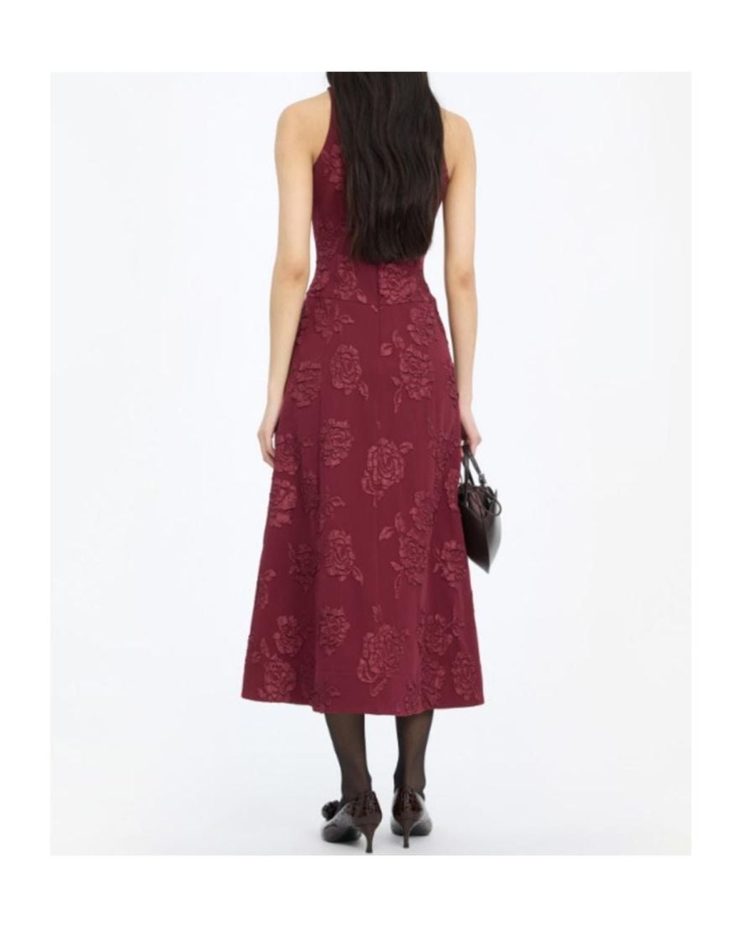 ROTATE BIRGER CHRISTENSEN Purple Jacquard Flared Dress Dark