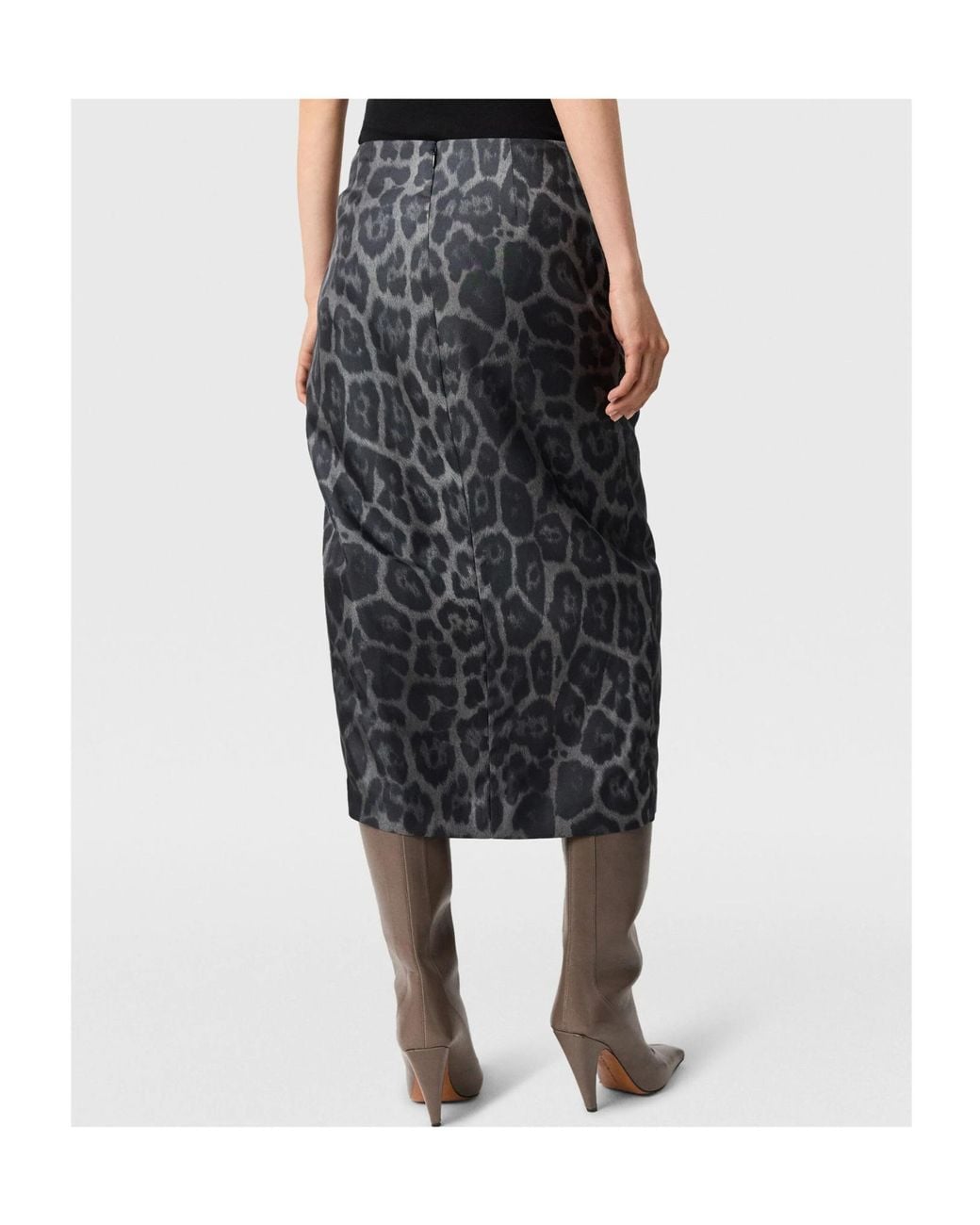 Stella McCartney Gray Knotted Asymmetric Leopard Midi Skirt