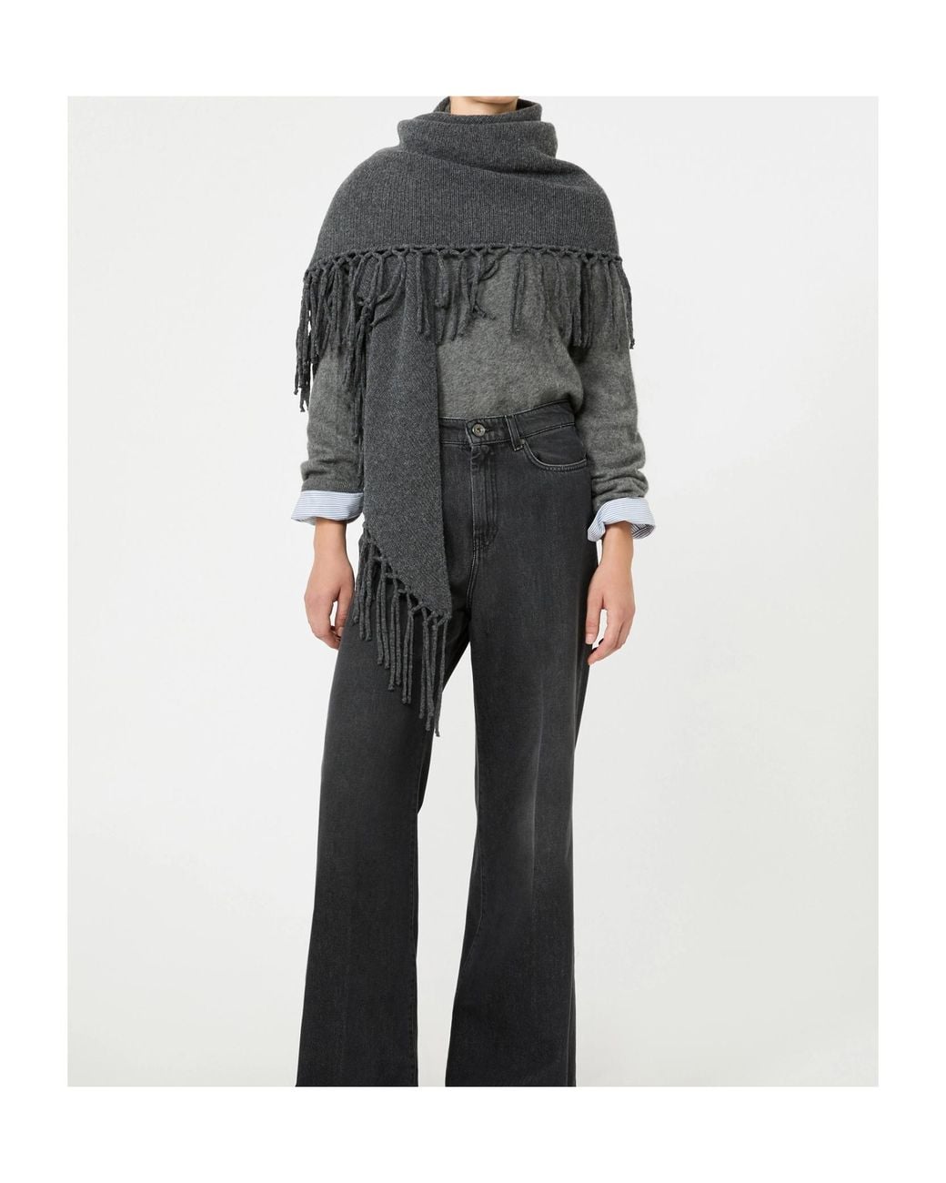 Weekend by Maxmara Gray Fringed Wool Shawl