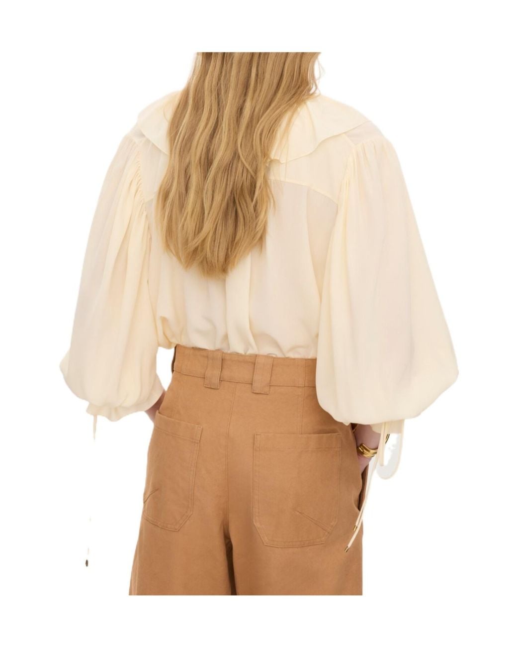 Chloé Natural Chloé Ruffled V-Neck High-Low Top