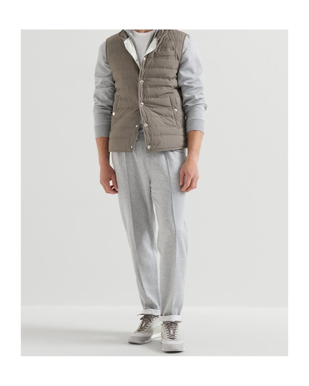 Brunello Cucinelli Gray Techno Fabric And Nubuck Sneakers for men