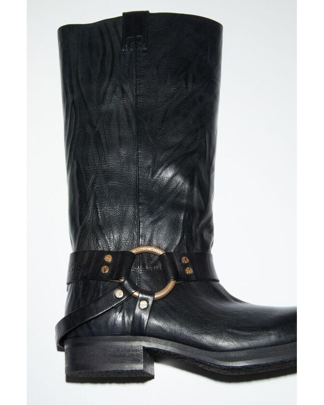 Acne Black Square-Toe Buckle Boots