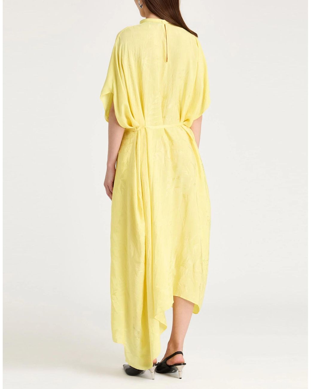 Balenciaga Yellow Short-Sleeve Belted Long Dress