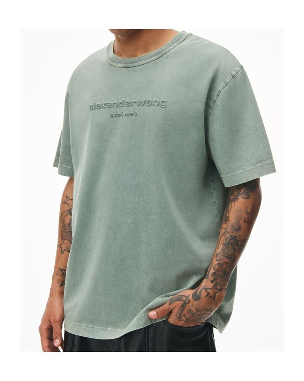 Alexander Wang Green Logo Embossed Crewneck T-Shirt